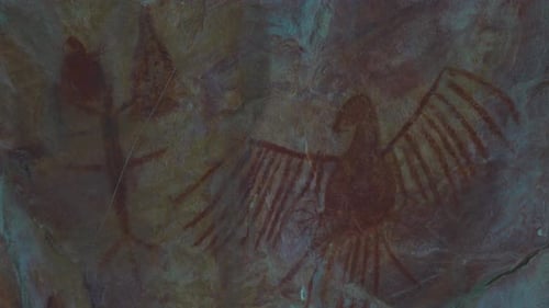 Prehistoric Primitive Cave Art Red Painting of Lizard on Wall in Brazil