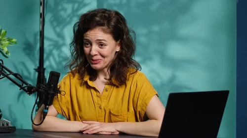 Woman Records Podcast in a Home Studio