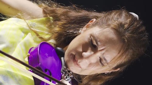 Vertical Video of Talented female violinist playing the violin in the studio. Musician.