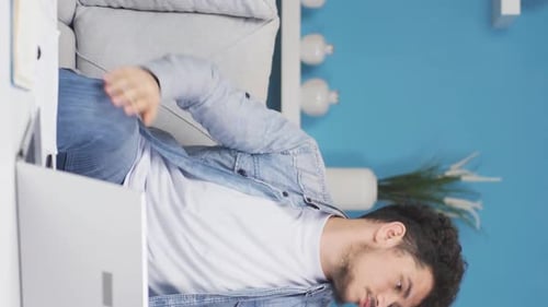 Vertical video of Nervous man stressed and thoughtful.