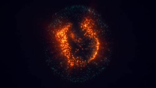 Círculo mágico de energia amarela, esfera, bola feita de partículas de energia futuristas, campo de força