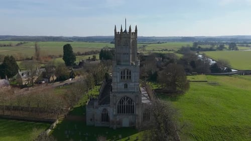 Aerial video above St. Mary's Church, All Saints' Church, showing the stunning medieval architecture