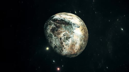 Abstract Rotating Planet in Futuristic Space Scene