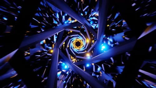 abstract fabulous spiral twist tunnel with blue yellow lights vj loop