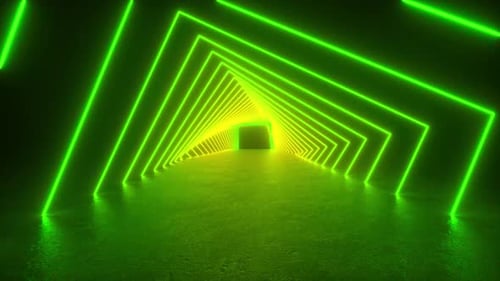 Glowing Neon Tunnel in Dark Room