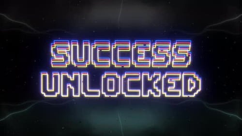 Pixelated Retro Success Text Reveal Animation