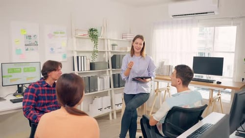 Group of young businessman and businesswoman people working in office.