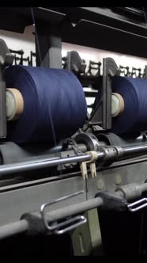 Industrial Textile Machine Working With Blue Thread
