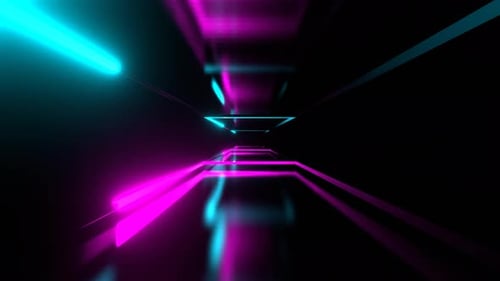 Cyan And Pink Neon Rectangular Shapes Moving Background Vj Loop In 4K