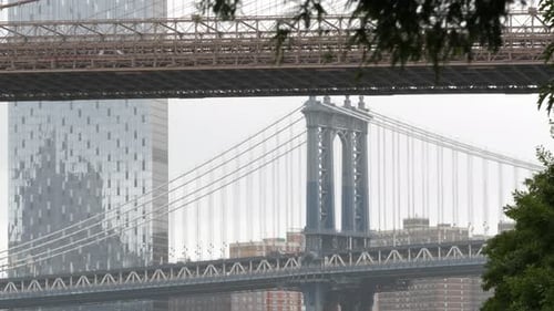 Brooklyn Bridge and Manhattan Bridge From Brooklyn Bridge Park New York City Dumbo USA Waterfront