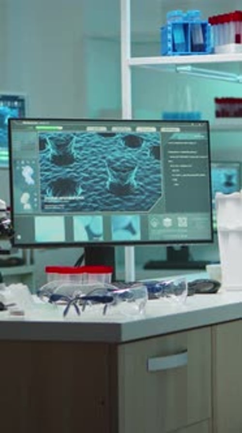 Laboratory with Graphics on Screen Showing DNA