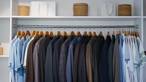 Organized Clothing Rack in a Modern Closet