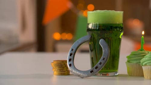 Holidays, Celebration and St Patrick'S Day Concept - Glass of Green Beer,