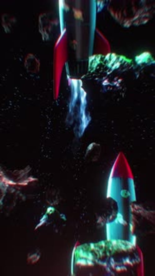 Retro Rockets Flying Through Space Background Loop