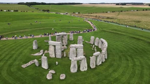 Drone shot of Stonehenge, ancient monument on Salisbury Plain in England, UK