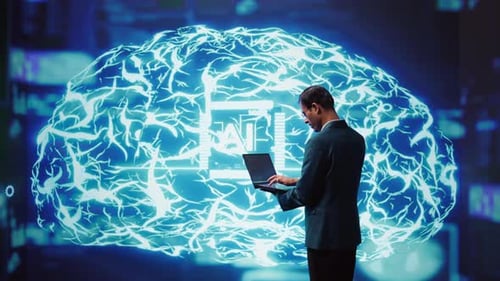 Systemadministrator arbeitet an Laptop-Programmierung künstlicher Intelligenz