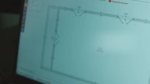 Architekt skizziert ein Hausdesign-Architekturprojekt auf einer Computer-App, die einen Grundriss zeigt