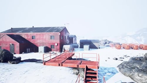 Aerial View of Antarctic Station in Antarctica
