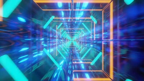 Tunnelschleife mit geometrischen Neonlichtern