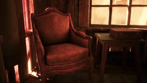 Cozy Vintage Armchair in a Sunlit Cabin Corner During the Afternoon