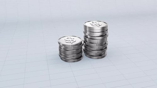 Growing Stacks of Silver Dollar Coins Financial Success Animation