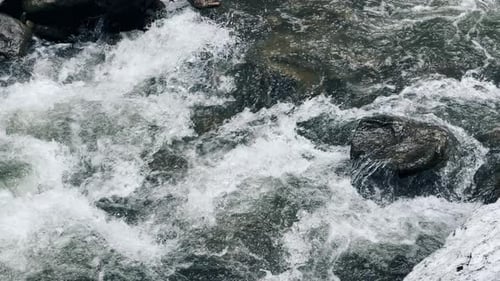 Rapids in River. Wet Boulders in Stormy Water Flow. Closeup Foamy Waves in River Rapid. Close Up ...