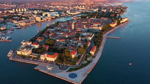 Aerial view of the Old Town of Zadar, Croatia. Aerial shot of Zadar old town, famous tourist attract