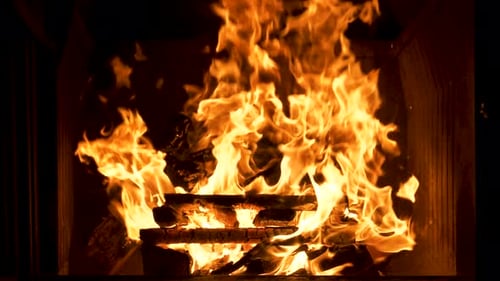 Roaring Fireplace with Bright, Flickering Flames