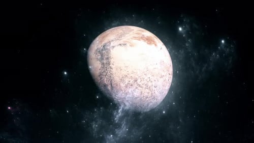 Rotating Planet in Space with Starry Nebula Background