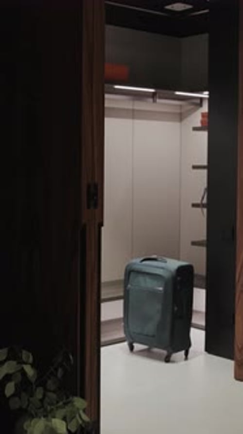 Une valise placée dans une armoire dans un intérieur moderne mettant efficacement en valeur la modernité contemporaine