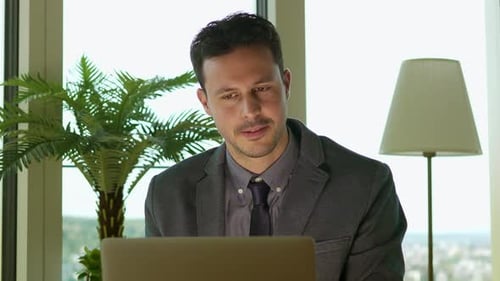 Businessman Working on Computer Desk Office Work Space