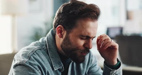 Talking, frustrated and man in therapy for consulting advice, meeting and emotional support