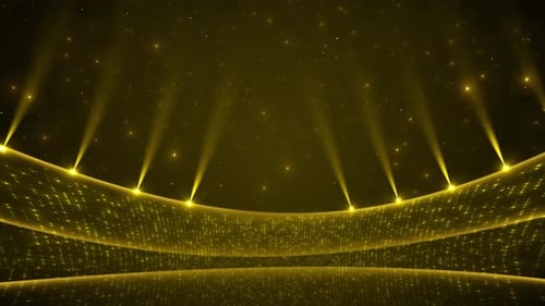Elegant Golden Stage with Animated Spotlights and Particle Effects