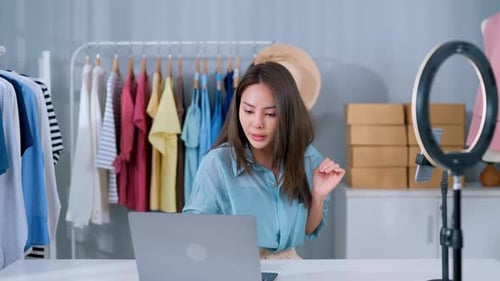 Woman Selling Fashion Live from Home Studio