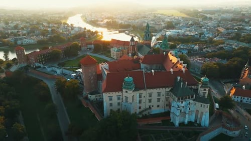 Historic royal Wawel Castle in Krakow at sunset