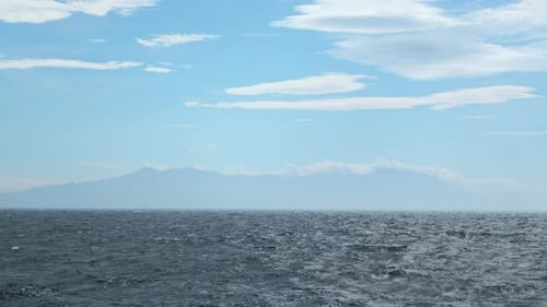 Beautiful Seascape From Water to Mountain on Horizon Clip View From Floating Boat to Sea Horizon and