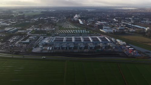 Winschoten Data Center Solar Panels Aerial drone video.