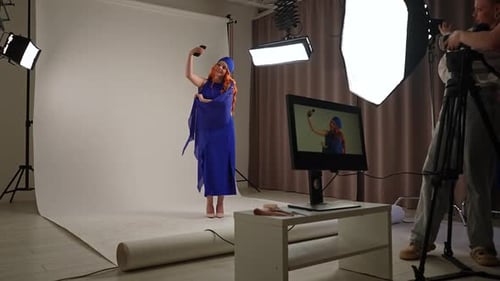 Young Adult Woman in Studio Woman Model in Fancy Outfit Taking Part in a Photoshoot in Professional