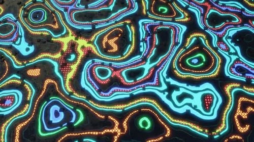Glowing topographic map with vibrant neon patterns