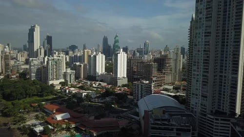 Beautiful Aerial Shot of Panama City, Panama on Sunny Day, Drone Push In (4K UHD)