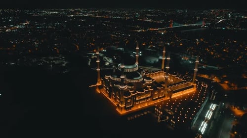 Turkey Camlica Mosque and city lights