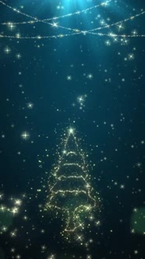Twinkling Golden Christmas Tree Lights Particle Vertical Background