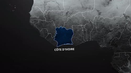 Digital Map Highlight Animation for Côte d'Ivoire Country Reveal