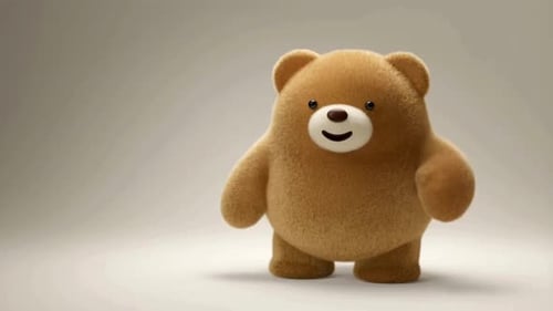 3D Fuzzy Bear Character Waving and Dancing