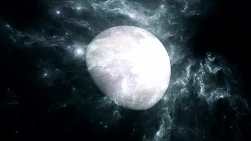 Bright Glowing Planet Rotating in Cosmic Nebula Space