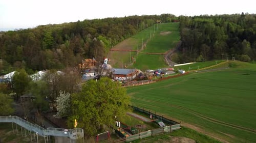 Ski-lift on the hill Skalka during and fun park summer, Czech Republic 4K