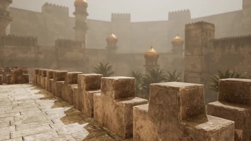 Exploring Ancient City Walls in the Eastern Historical Site at Dusk