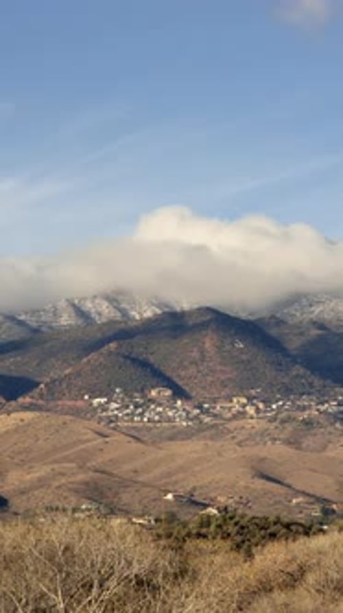 Vertical Video Rolling Clouds Over the Town of Jerome Arizona