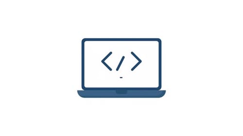 Flat Design Laptop with Coding Icon Reveal Animation