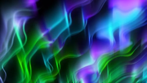 Lebendiger abstrakter Hintergrund mit fließenden Neonlichtflammen in Rosa, Blau, Grün und Lila auf Schwarz